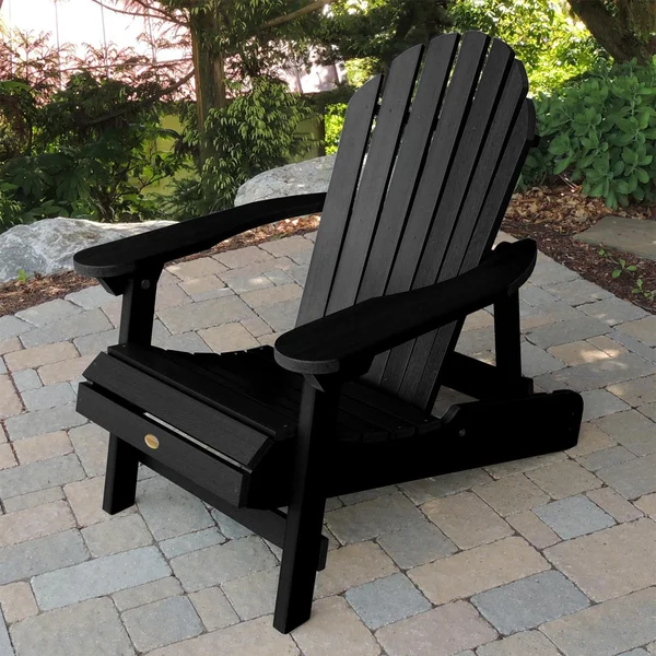 Dream Bay Recycled Plastic Folding & Reclining Adirondack Chair in Black by Lakeview Outdoor Designs