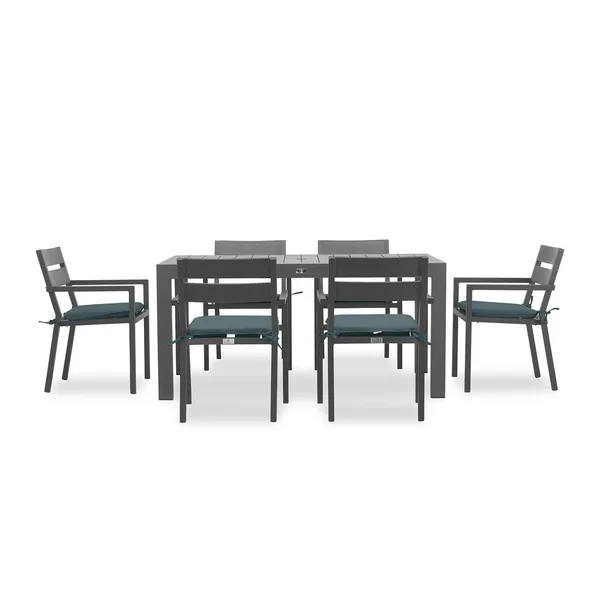 Calm Bay Classic 7 Pc Rectangular Aluminum Dining Set in Slate/Cast Lagoon by Lakeview Outdoor Designs