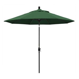 California Umbrella 9 Ft. Octagonal Aluminum Push Button Tilt Patio Umbrella W/ Crank Lift & Aluminum Ribs - Stone Black Frame / Olefin Hunter Green Canopy