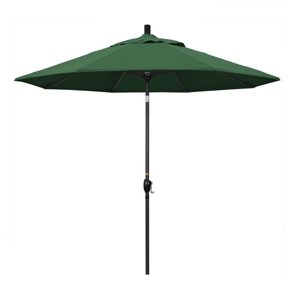 California Umbrella 9 Ft. Octagonal Aluminum Push Button Tilt Patio Umbrella W/ Crank Lift & Aluminum Ribs - Stone Black Frame / Olefin Hunter Green Canopy