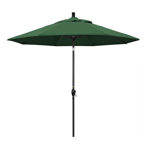 California Umbrella 9 Ft. Octagonal Aluminum Push Button Tilt Patio Umbrella W/ Crank Lift & Aluminum Ribs - Stone Black Frame / Olefin Hunter Green Canopy