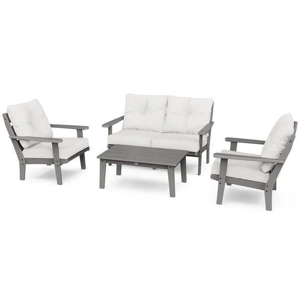Lakeside 4 Pc Recycled Plastic Seating Set in Slate Gray/Natural Linen by POLYWOOD