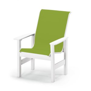 Leeward MGP Patio Dining Arm Chair With Sling Seating By Telescope Casual - Textured Snow/Lime