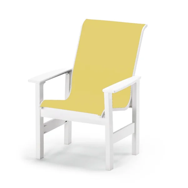Leeward MGP Patio Dining Arm Chair With Sling Seating By Telescope Casual - Textured Snow/Yellow