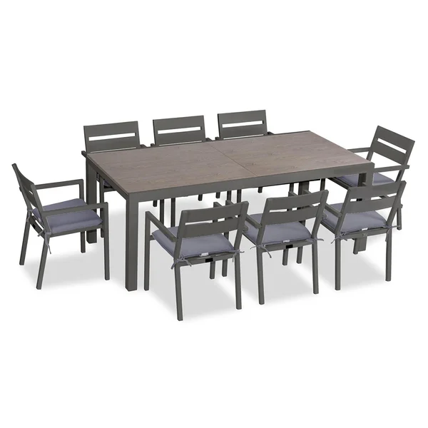 Calm Bay 9 Pc Extendable Aluminum Dining Set in Slate/Barnwood/Canvas Charcoal by Lakeview Outdoor Designs