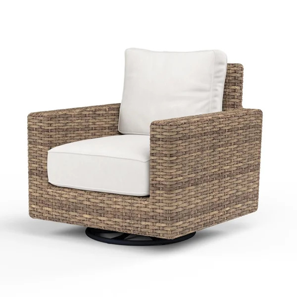 Havana Wicker Swivel Rocker Club Chair in Aged Tobacco/Canvas Flax by Sunset West