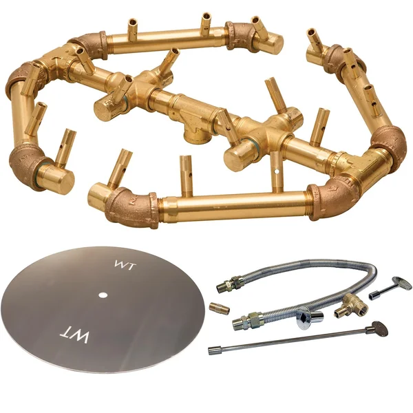 Warming Trends 24-Inch Round Natural Gas Fire Pit Burner Kit W/ 14.75 X 15.75-Inch Octagonal CROSSFIRE Brass Burner - Match Light Ignition - CFBO180NGALPL24CFK1