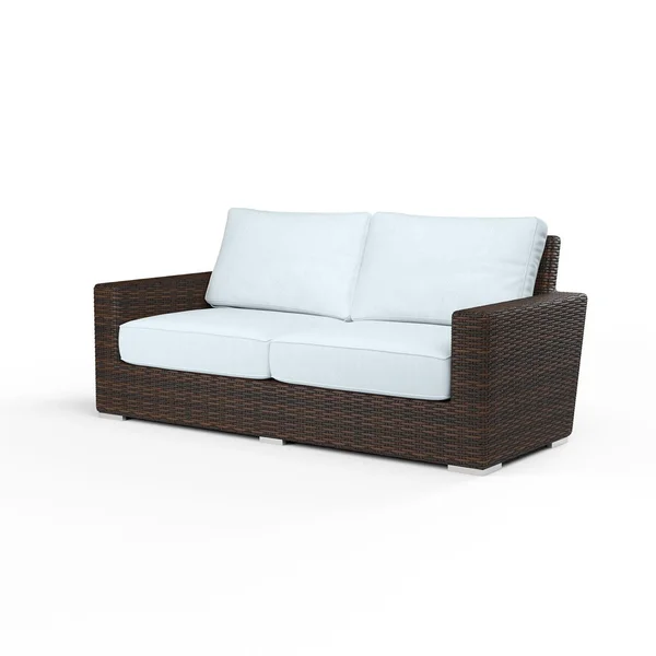 Montecito Wicker Patio Loveseat in Canvas Skyline w/ Self Welt By Sunset West