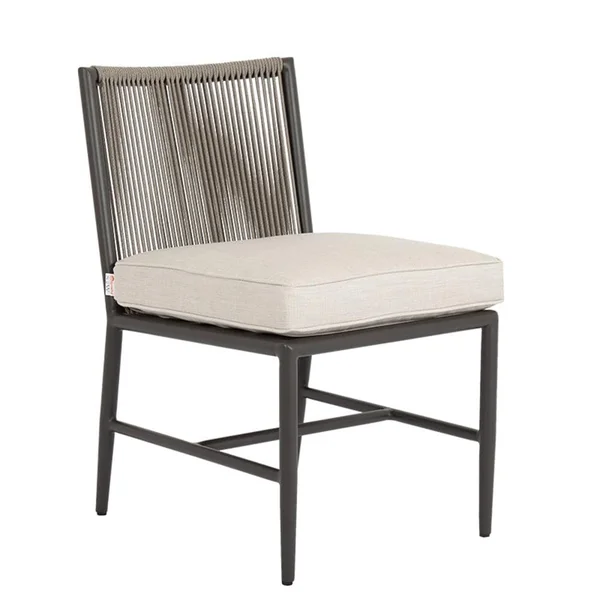 Sunset West Pietra Rope & Aluminum Armless Patio Dining Chair W/ Sunbrella Echo Ash Cushion