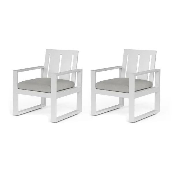 Newport 2 Piece Aluminum Patio Dining Chair Set W/ Sunbrella Cast Silver Cushions By Sunset West