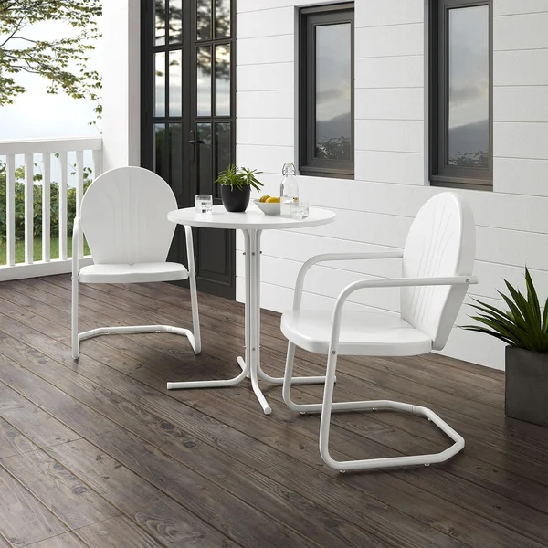 Ultimate Patio Ashview 3Pc Retro Outdoor Bistro Set in White Gloss