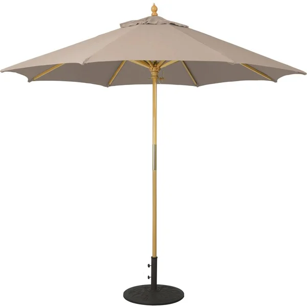 Galtech 9 Ft. Octagonal Hardwood Patio Market Umbrella W/ Push Lift - Light Wood W/ Sunbrella Canvas Camel Canopy