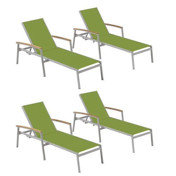 Travira 4 Pc Aluminum Chaise Lounge Set w/ Natural Tekwood Arm Caps in Flint/Go Green by Oxford Garden