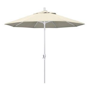 California Umbrella 9 Ft. Octagonal Aluminum Push Button Tilt Patio Umbrella W/ Crank Lift & Aluminum Ribs - Matted White Frame / Olefin Antique Beige Canopy