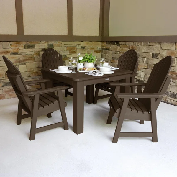 Dream Bay 5 Pc Recycled Plastic Square Dining Set in Weathered Acorn by Lakeview Outdoor Designs
