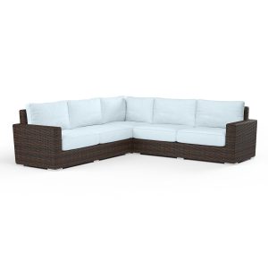Montecito 3 Pc Wicker Patio Sectional Sofa in Canvas Skyline w/ Self Welt By Sunset West