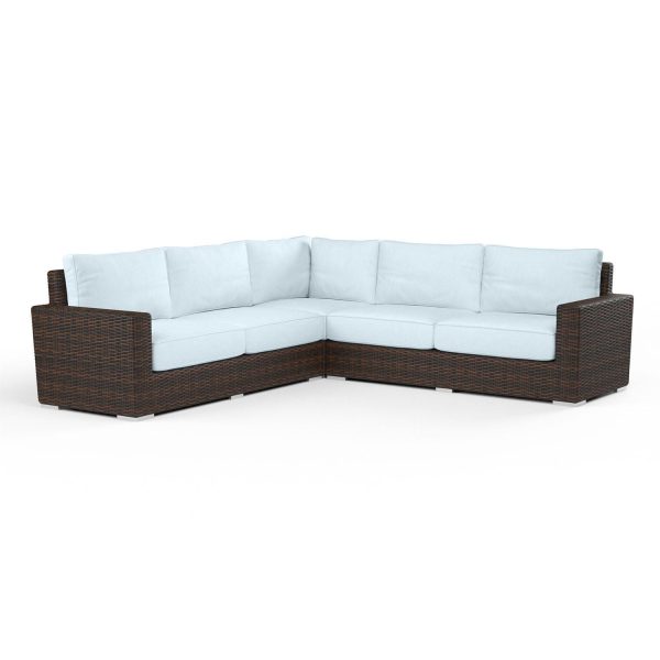 Montecito 3 Pc Wicker Patio Sectional Sofa in Canvas Skyline w/ Self Welt By Sunset West