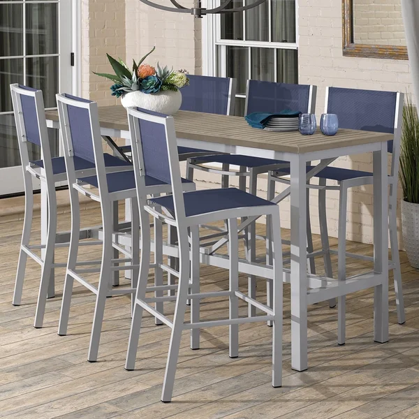Travira 7 Piece Aluminum Patio Bar Set W/ 72 X 30 Inch Rectangular Tekwood Vintage Table By Oxford Garden - Ink Pen Sling