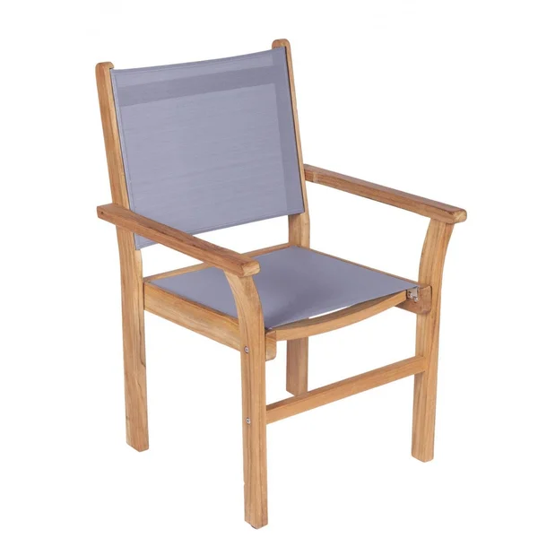 Captiva Stacking Teak Patio Dining Arm Chair W/ Gray Sling By Royal Teak Collection