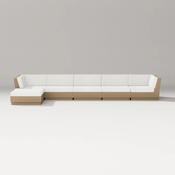 Elevate 6 Pc Recycled Plastic Chaise Sectional Seating Set in Vintage Sahara/Natural Linen By PW Designer Series