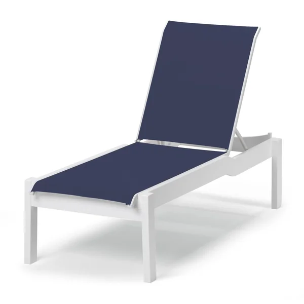 Leeward MGP Long Frame Chaise Lounge in Textured Snow/Navy by Telescope Casual