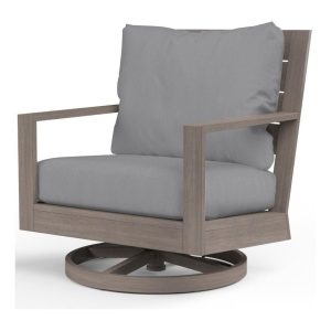 Laguna Aluminum Swivel Rocker Club Chair in Driftwood/Canvas Granite by Sunset West