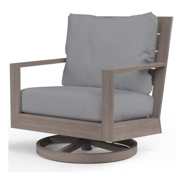 Laguna Aluminum Swivel Rocker Club Chair in Driftwood/Canvas Granite by Sunset West