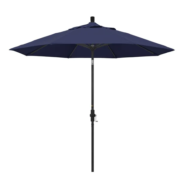 California Umbrella 9 Ft. Octagonal Aluminum Collar Tilt Patio Umbrella W/ Crank Lift & Aluminum Ribs - Stone Black Frame / Olefin Navy Blue Canopy