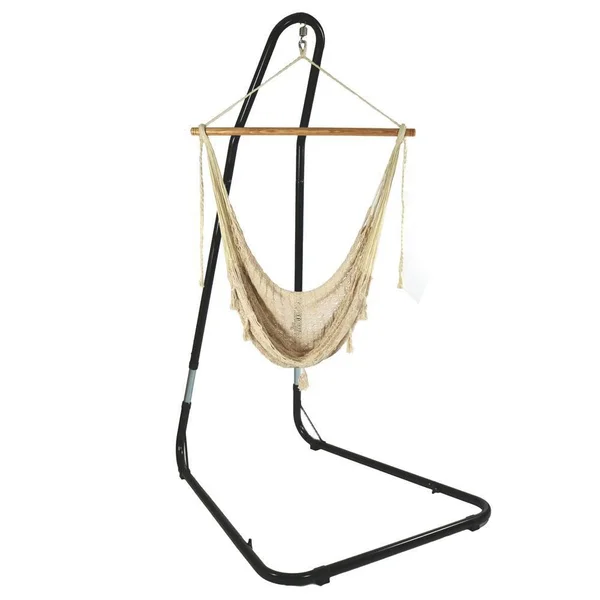Ultimate Patio Extra Large Hanging Mayan Rope Hammock Chair w/ Adjustable Stand - Natural