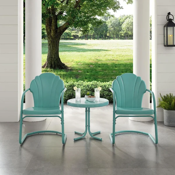 Rosecove 3 Pc Steel Seating Set in Pastel Blue Satin by Ultimate Patio