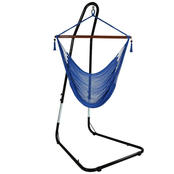 Ultimate Patio Extra Large Hanging Caribbean Hammock Chair w/ Adjustable Stand - Caribbean Blue