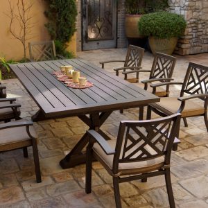 Brooklyn 9 Pc Aluminum Dining Set w/ 86 X 44 Inch Table in Multi Brown/Sesame by Darlee