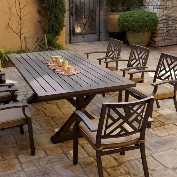 Brooklyn 9 Pc Aluminum Dining Set w/ 86 X 44 Inch Table in Multi Brown/Sesame by Darlee