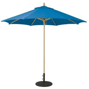 Galtech 9 Ft. Commercial Octagonal Hardwood Patio Market Umbrella W/ Push Lift - Light Wood W/ Sunbrella Canvas Pacific Blue Canopy