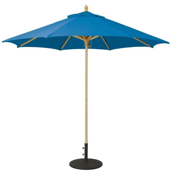 Galtech 9 Ft. Commercial Octagonal Hardwood Patio Market Umbrella W/ Push Lift - Light Wood W/ Sunbrella Canvas Pacific Blue Canopy