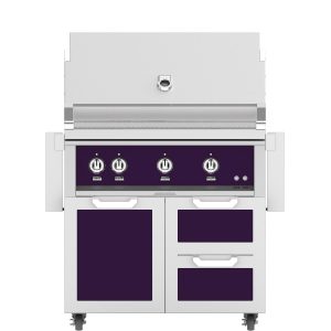 Hestan 36-Inch Propane Gas Grill W/ Sear Burner & Rotisserie On Double Drawer & Door Tower Cart - Lush - GMBR36-LP-PP