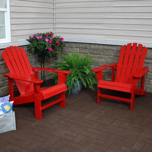 2 Pc Wood Reclining Adirondack in Red/ by Ultimate Patio
