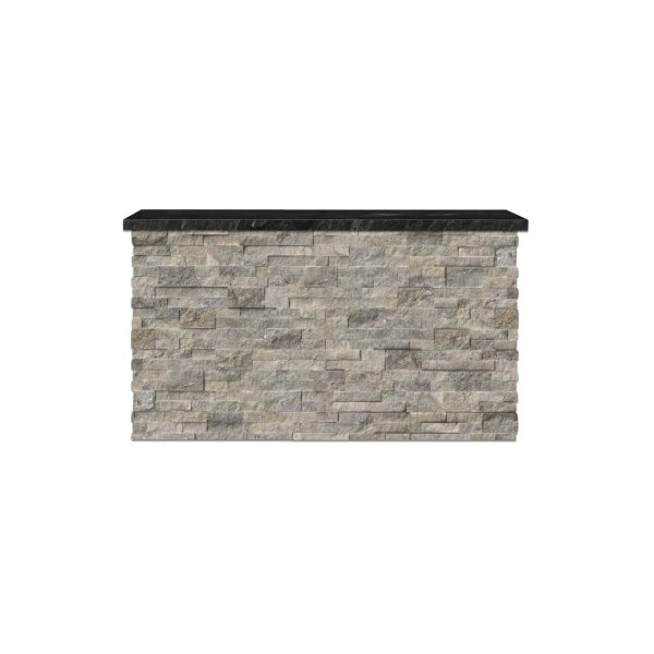 BBQGuys Signature 72 Inch 360 Degree Swivel Outdoor TV Lift Cabinet | Silver Travertine w/ Black Granite