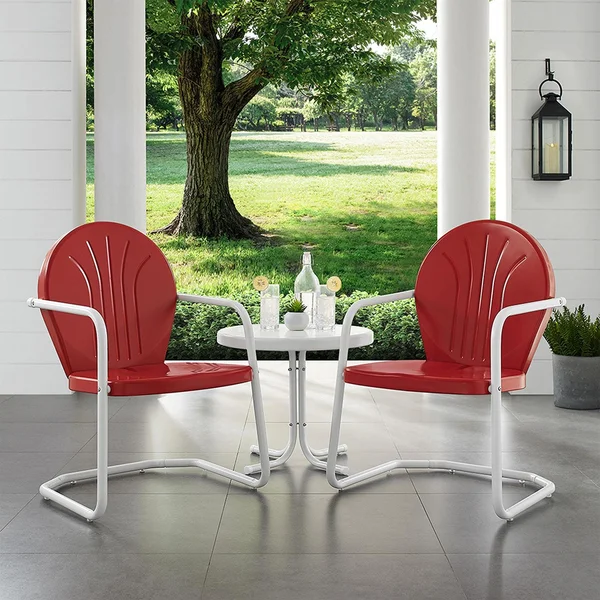 Ashview 3 Pc Steel Seating Set w/ White Table in Bright Red Gloss by Ultimate Patio
