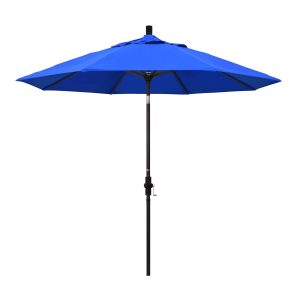 California Umbrella 9 Ft. Octagonal Aluminum Collar Tilt Patio Umbrella W/ Crank Lift & Aluminum Ribs - Bronze Frame / Sunbrella Canvas Pacific Blue Canopy