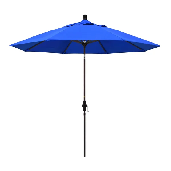 California Umbrella 9 Ft. Octagonal Aluminum Collar Tilt Patio Umbrella W/ Crank Lift & Aluminum Ribs - Bronze Frame / Sunbrella Canvas Pacific Blue Canopy
