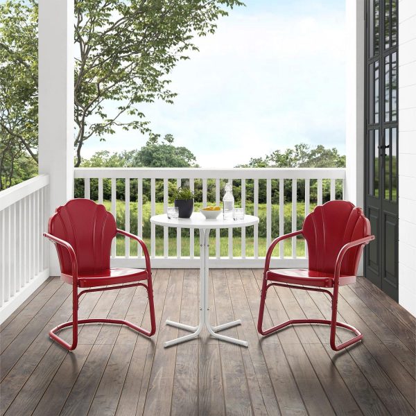 Ultimate Patio Rosecove 3Pc Retro Outdoor Bistro Set in Dark Red