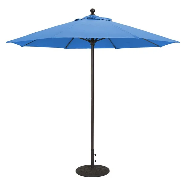 Galtech 9 Ft. Bar Height Octagonal Aluminum Patio Market Umbrella W/ Push Lift - Black Frame W/ Sunbrella Canvas Pacific Blue Canopy
