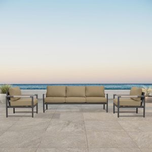 Avenue Bay 3 Pc Aluminum Sofa Club Chair Set in Slate/Heather Beige by Lakeview Outdoor Designs