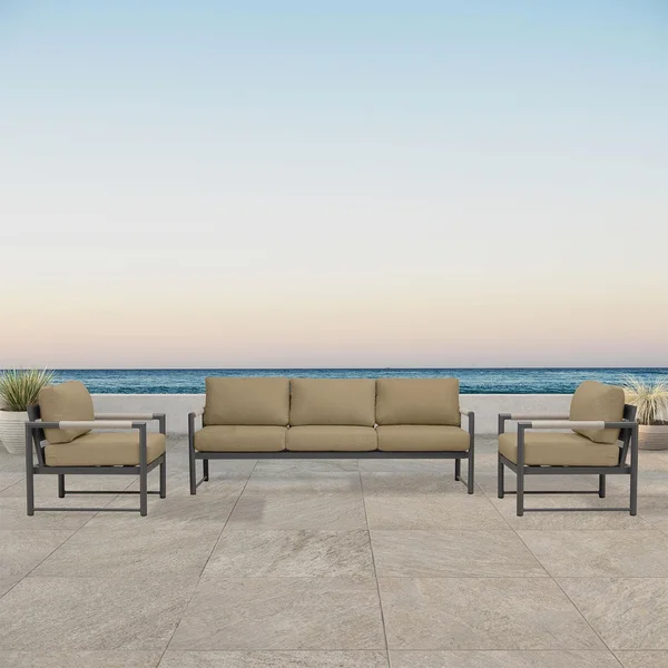 Avenue Bay 3 Pc Aluminum Sofa Club Chair Set in Slate/Heather Beige by Lakeview Outdoor Designs