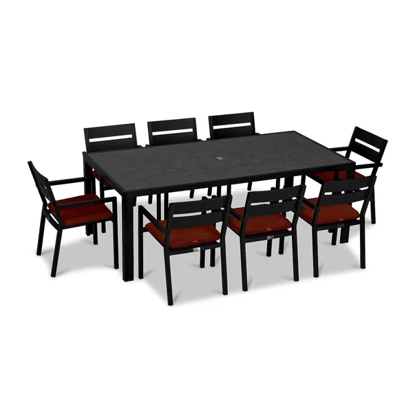 Calm Bay 9 Pc Rectangular Aluminum Dining Set in Black/Canvas Henna by Lakeview Outdoor Designs