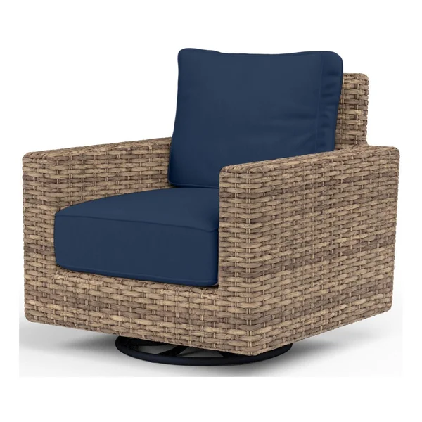 Havana Wicker Swivel Rocker Club Chair in Tobacco/Spectrum Indigo by Sunset West