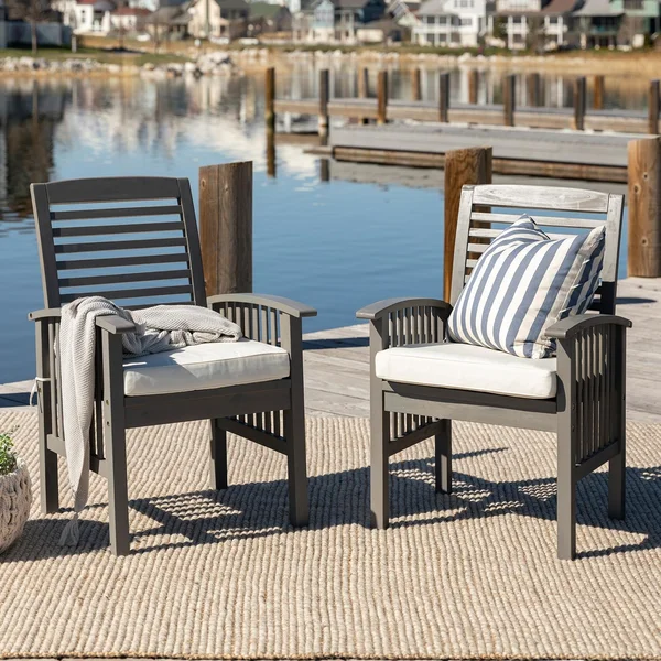Ultimate Patio Horizon Way 2 Piece Acacia Patio Dining Arm Chair Set W/ Off-White Cushions - Gray Wash