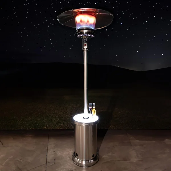 Ultimate Patio 48,000 BTU Propane Outdoor Patio Heater w/ LED Lighted Table - Stainless Steel - SC65046