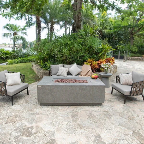 Andes 66 Inch Rectangular Concrete Propane Fire Pit Table in Light Gray by Lakeview Outdoor Designs